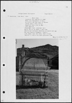 Photographs and research notes relating to graveyard monuments in Lochgoilhead Churchyard, Argyllshire and Bute. 
