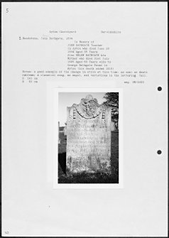 Photographs and research notes relating to graveyard monuments in Ayton Churchyard, Berwickshire.