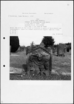 Photographs and research notes relating to graveyard monuments in Earlston Churchyard, Berwickshire.
