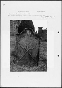 Photographs and research notes relating to graveyard monuments in Earlston Churchyard, Berwickshire.
