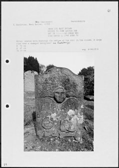Photographs and research notes relating to graveyard monuments in Hume Churchyard, Berwickshire.