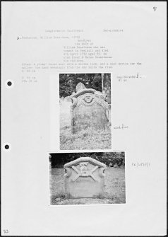 Photographs and research notes relating to graveyard monuments in Longformacus Churchyard, Berwickshire.
