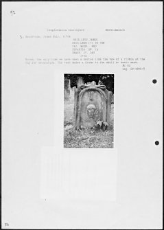Photographs and research notes relating to graveyard monuments in Longformacus Churchyard, Berwickshire.
