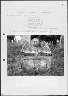 Photographs and research notes relating to graveyard monuments in Mertoun Old Churchyard, Berwickshire.