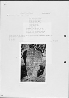 Photographs and research notes relating to graveyard monuments in Polwarth Churchyard, Berwickshire.