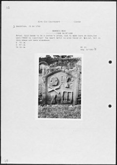 Photographs and research notes relating to graveyard monuments in Alva Old Churchyard, Clackmannanshire. 
