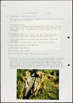 Photographs and research notes relating to graveyard monuments in Alva Old Churchyard, Clackmannanshire. 
