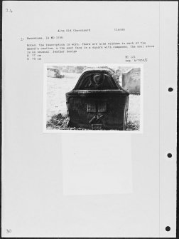 Photographs and research notes relating to graveyard monuments in Alva Old Churchyard, Clackmannanshire. 
