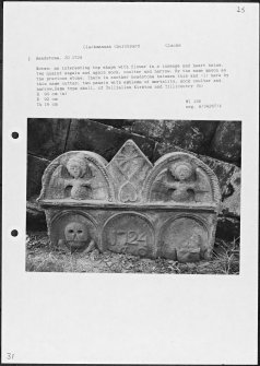 Photographs and research notes relating to graveyard monuments in Clackmannan Churchyard, Clackmannanshire. 
