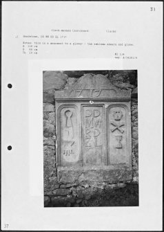 Photographs and research notes relating to graveyard monuments in Clackmannan Churchyard, Clackmannanshire. 
