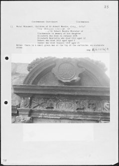Photographs and research notes relating to graveyard monuments in Clackmannan Churchyard, Clackmannanshire. 
