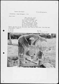 Photographs and research notes relating to graveyard monuments in Anwoth Churchyard, Kirkcudbrightshire. 
									