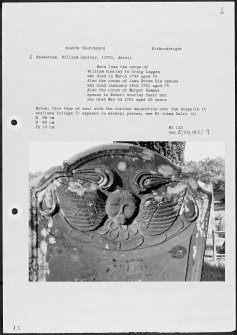 Photographs and research notes relating to graveyard monuments in Anwoth Churchyard, Kirkcudbrightshire. 
									