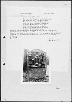 Photographs and research notes relating to graveyard monuments in Borgue Churchyard, Kirkcudbrightshire. 
									