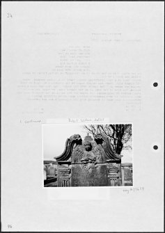Photographs and research notes relating to graveyard monuments in Buittle Churchyard, Kirkcudbrightshire. 
									