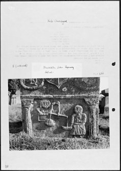 Photographs and research notes relating to graveyard monuments in Kells Churchyard, Kirkcudbrightshire. 
									