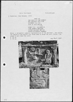 Photographs and research notes relating to graveyard monuments in Kells Churchyard, Kirkcudbrightshire. 
									