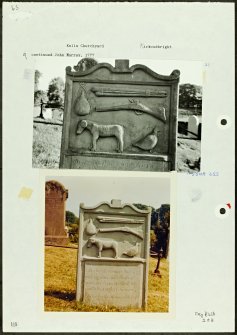 Photographs and research notes relating to graveyard monuments in Kells Churchyard, Kirkcudbrightshire. 
									