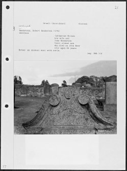 Photographs and research notes relating to graveyard monuments in Orwell Churchyard, Kinrossshire. 
