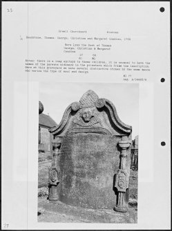 Photographs and research notes relating to graveyard monuments in Orwell Churchyard, Kinrossshire. 
