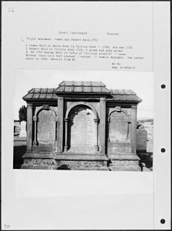 Photographs and research notes relating to graveyard monuments in Orwell Churchyard, Kinrossshire. 
