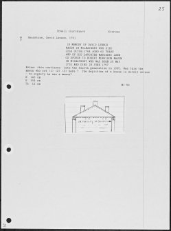 Photographs and research notes relating to graveyard monuments in Orwell Churchyard, Kinrossshire. 
