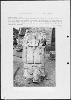 Photographs and research notes relating to graveyard monuments in Aberlady Churchyard, East Lothian. 
