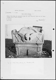 Photographs and research notes relating to graveyard monuments in Bolton Churchyard, East Lothian. 
