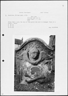 Photographs and research notes relating to graveyard monuments in Bolton Churchyard, East Lothian. 
