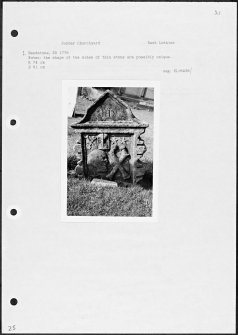 Photographs and research notes relating to graveyard monuments in Dunbar Churchyard, East Lothian. 
