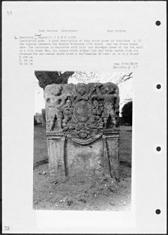 Photographs and research notes relating to graveyard monuments in East Saltoun Churchyard, East Lothian. 
