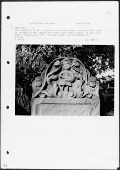 Photographs and research notes relating to graveyard monuments in Garvald Churchyard, East Lothian. 
