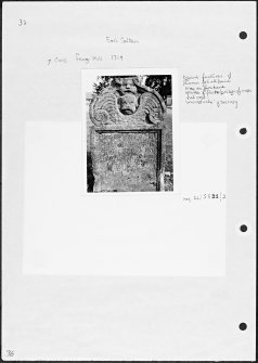 Photographs and research notes relating to graveyard monuments in Garvald Churchyard, East Lothian. 
