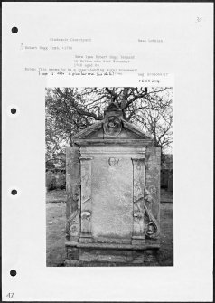 Photographs and research notes relating to graveyard monuments in Gladsmuir Churchyard, East Lothian. 
