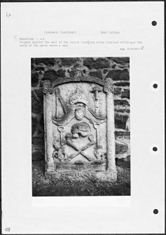 Photographs and research notes relating to graveyard monuments in Gladsmuir Churchyard, East Lothian. 
