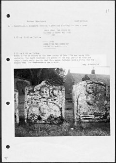 Photographs and research notes relating to graveyard monuments in Morham Churchyard, East Lothian. 
