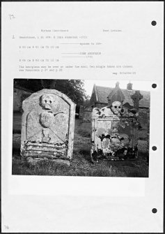Photographs and research notes relating to graveyard monuments in Morham Churchyard, East Lothian. 
