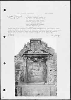 Photographs and research notes relating to graveyard monuments in North Berwick Churchyard, East Lothian. 
