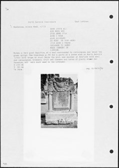 Photographs and research notes relating to graveyard monuments in North Berwick Churchyard, East Lothian. 
