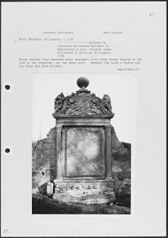 Photographs and research notes relating to graveyard monuments in Ormiston Churchyard, East Lothian. 
