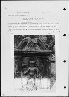 Photographs and research notes relating to graveyard monuments in Stenton Churchyard, East Lothian. 
