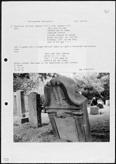 Photographs and research notes relating to graveyard monuments in Whitinghame Churchyard, East Lothian. 
