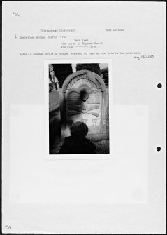 Photographs and research notes relating to graveyard monuments in Whitinghame Churchyard, East Lothian. 
