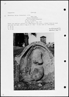 Photographs and research notes relating to graveyard monuments in Longnewton Churchyard, Roxburghshire. 
