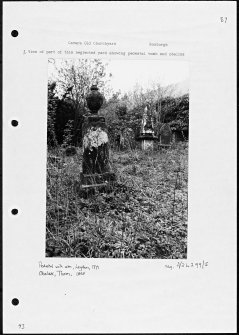 Photographs and research notes relating to graveyard monuments in Cavers Old Churchyard, Roxburghshire. 
