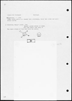 Photographs and research notes relating to graveyard monuments in Cavers Old Churchyard, Roxburghshire. 
