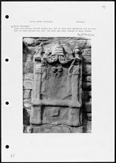 Photographs and research notes relating to graveyard monuments in Kelso Abbey Graveyard, Roxburghshire. 
