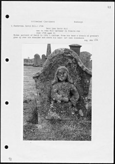 Photographs and research notes relating to graveyard monuments in Lilliesleaf Churchyard, Roxburghshire. 
