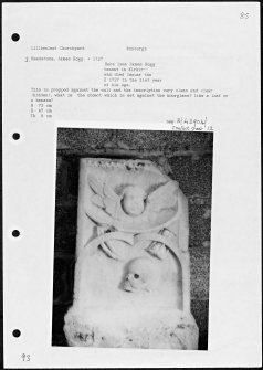 Photographs and research notes relating to graveyard monuments in Lilliesleaf Churchyard, Roxburghshire. 
