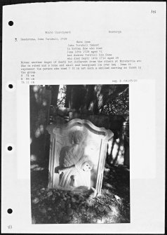 Photographs and research notes relating to graveyard monuments in Minto Churchyard, Roxburghshire. 
